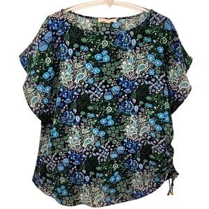 Michael Kors Paisley Floral Flutter‎ Sleeve Cinch Side Short Sleeve Blouse